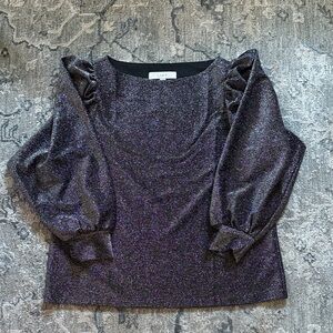 LOFT Shimmering Silver Blouse with Ruffled Sleeves